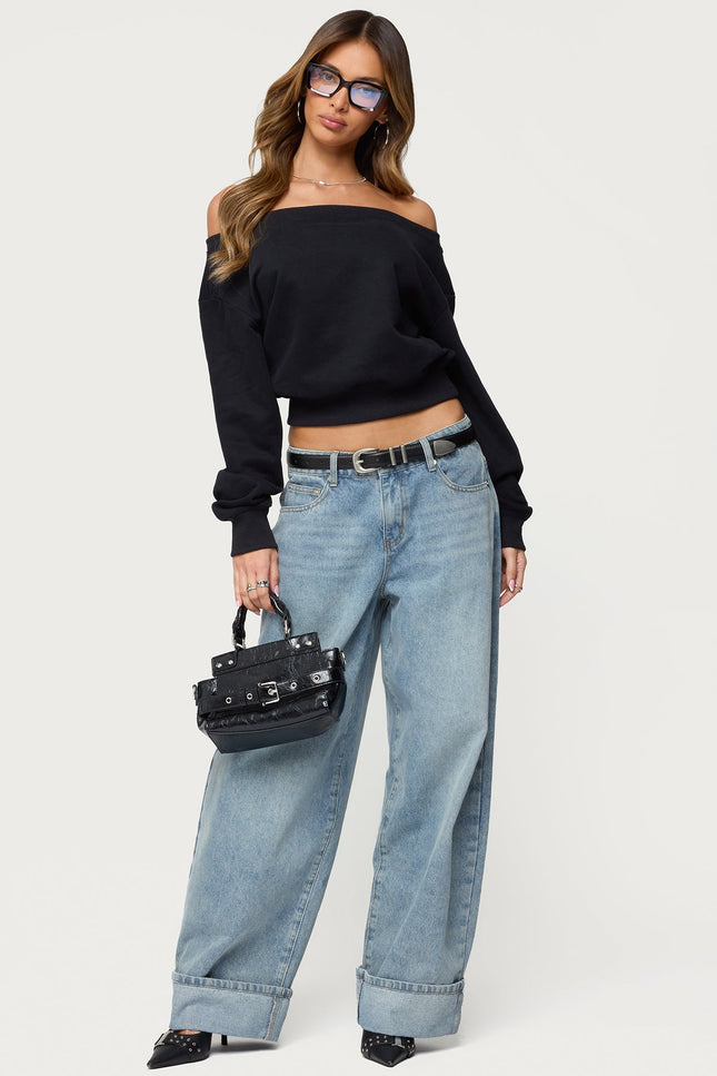 Christy Off Shoulder Sweatshirt - Black