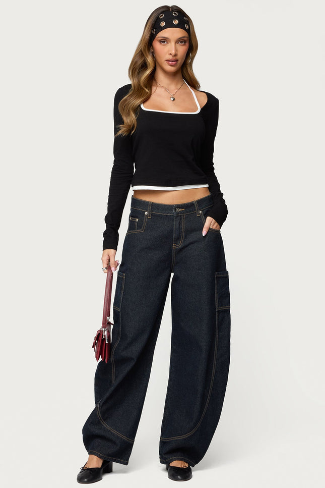 Ksenia Contrast Layered Square Neck Top
