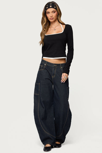 Ksenia Contrast Layered Square Neck Top
