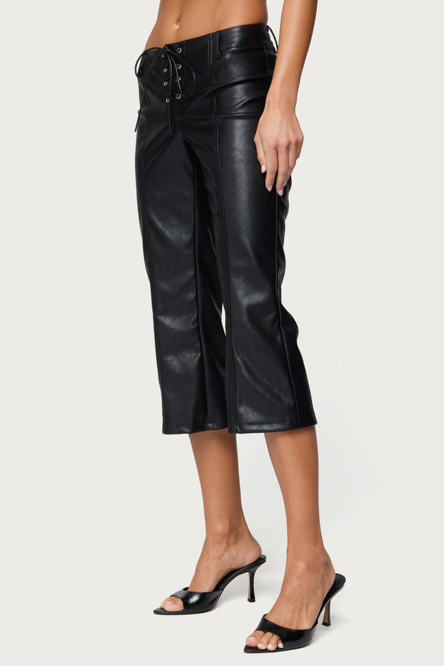 Lexy Faux Leather Flared Capri Pants