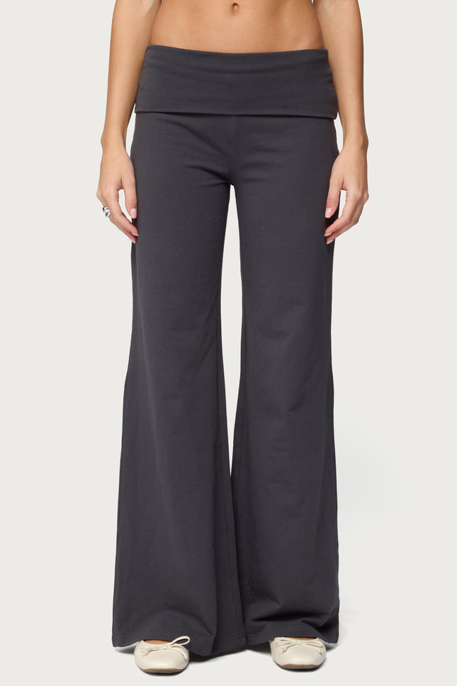 Wide Leg Foldover Pants - Dark Gray