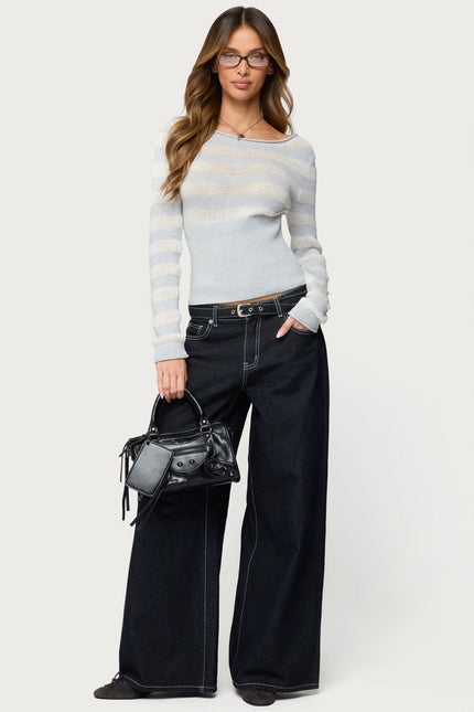 Cornella Boat Neck Striped Knit Top