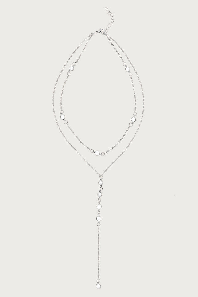 Stone Layered Cascading Necklace - Silver