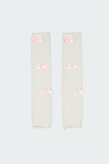 Bow Leg Warmers - White And Pink
