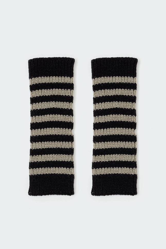 Striped Knit Fingerless Gloves - Black And Gray