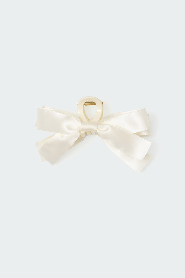 Satin Effect Bow Hair Clip - Ivory