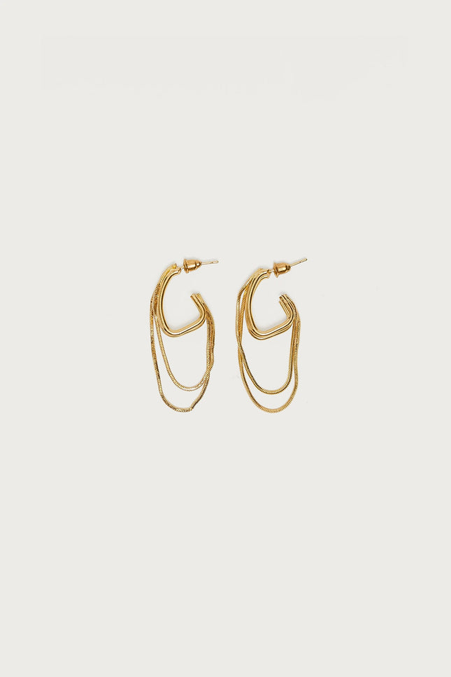 Dangling Chain Hoop Earrings - Gold