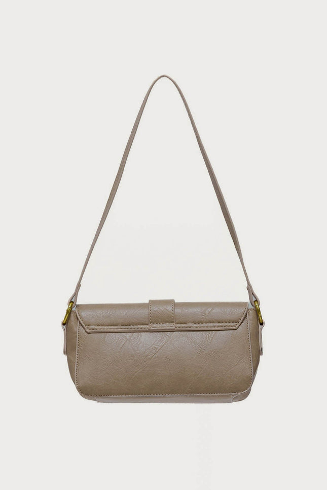 Faux Leather Buckle Bag - Tan