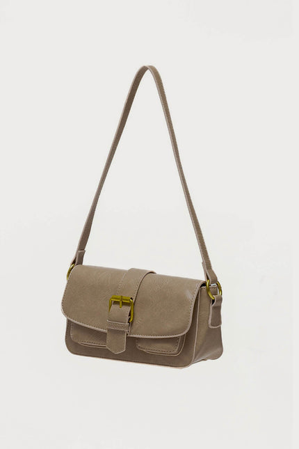 Faux Leather Buckle Bag - Tan