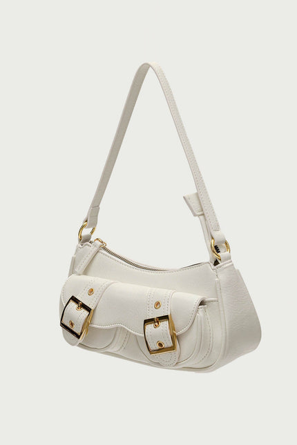 Zinnia Faux Leather Buckle Bag - Cream