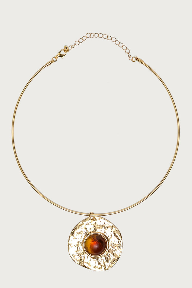 Textured Pendant & Stone Necklace
