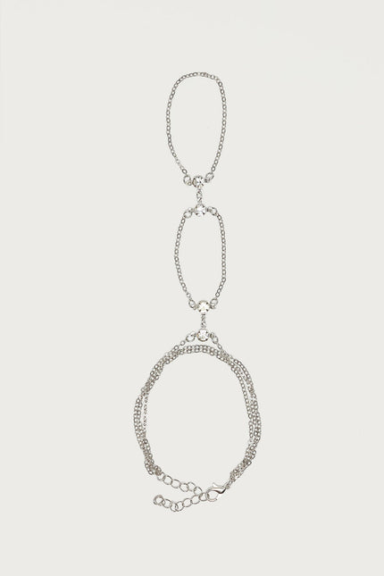 Rhinestone Layered Hand Chain - Silver
