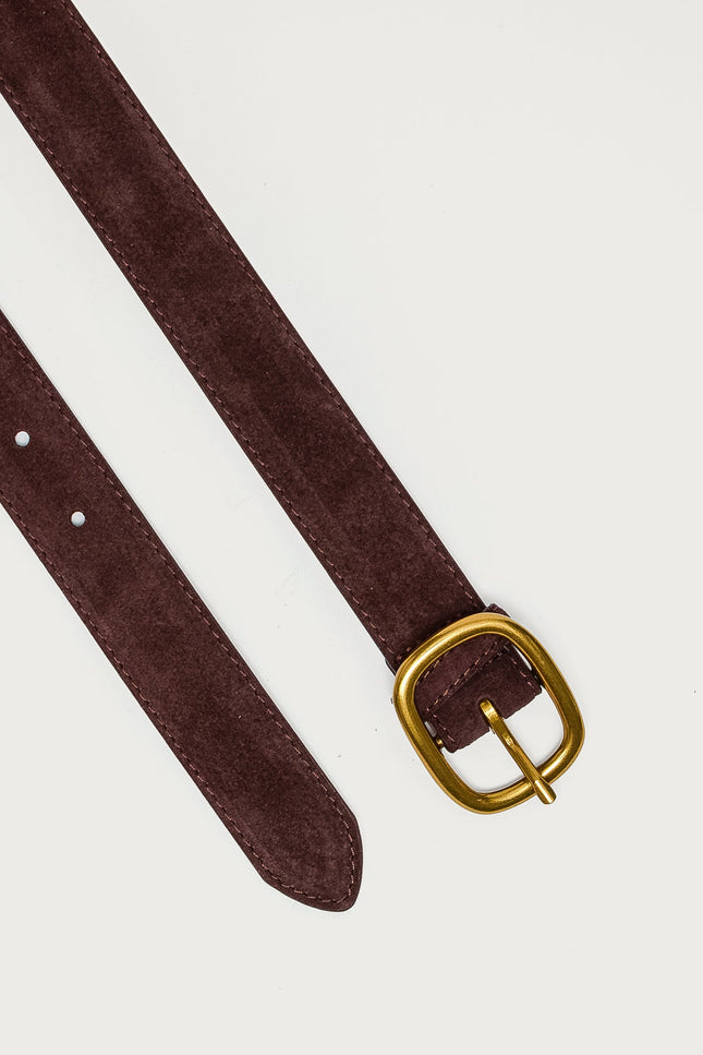 Oval Buckle Faux Suede Belt - Dark Brown
