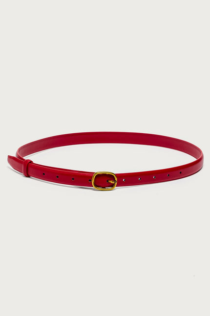 Oval Buckle Faux Leather Belt - Red