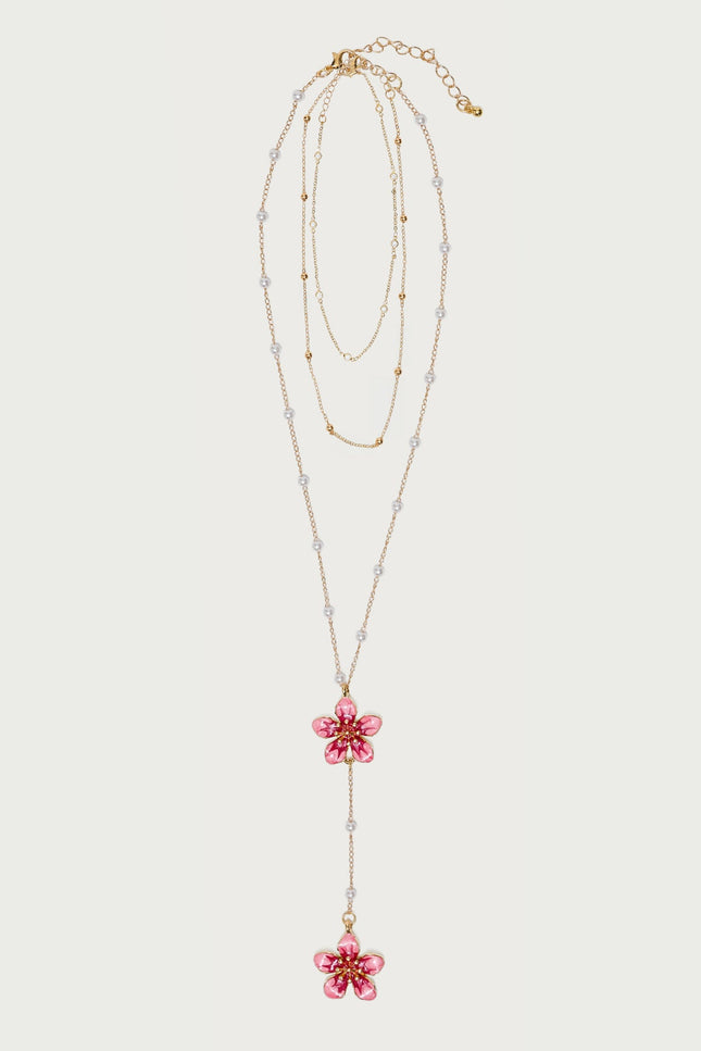 Flower & Pearly Cascading Necklace