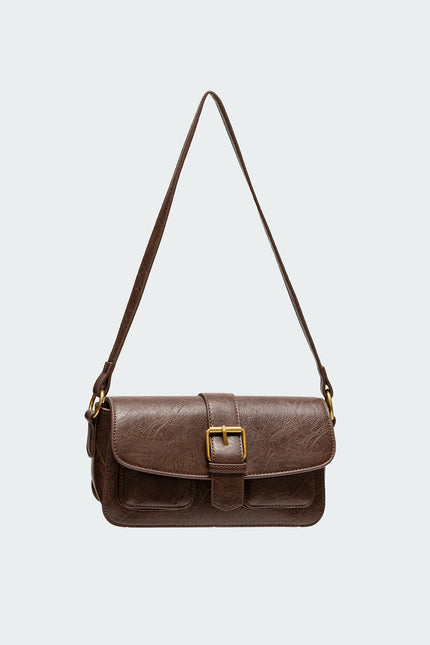 Faux Leather Buckle Bag - Brown