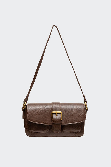 Faux Leather Buckle Bag - Brown