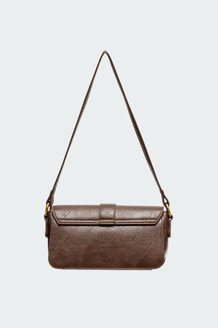 Faux Leather Buckle Bag - Brown