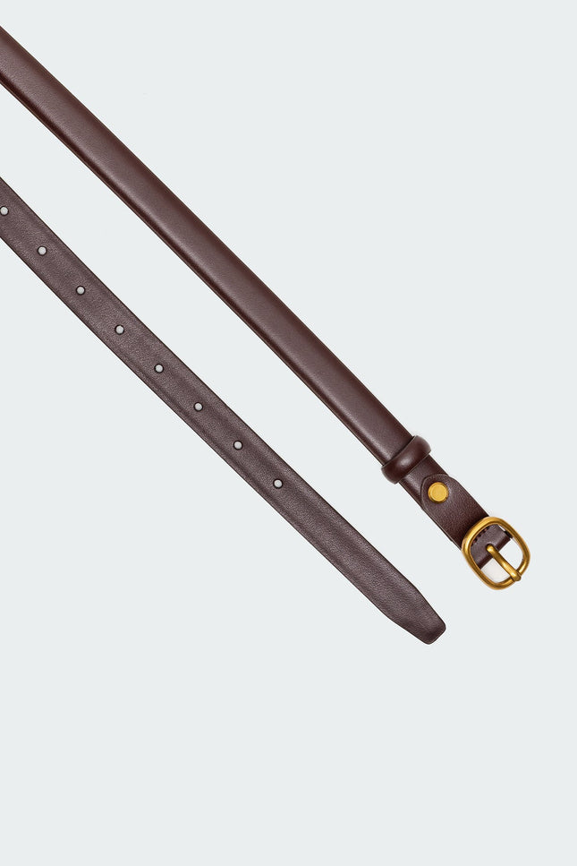 Oval Buckle Faux Leather Belt - Brown