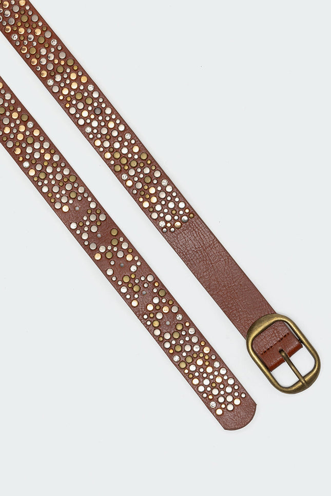 Zinia Studded Faux Leather Belt - Brown