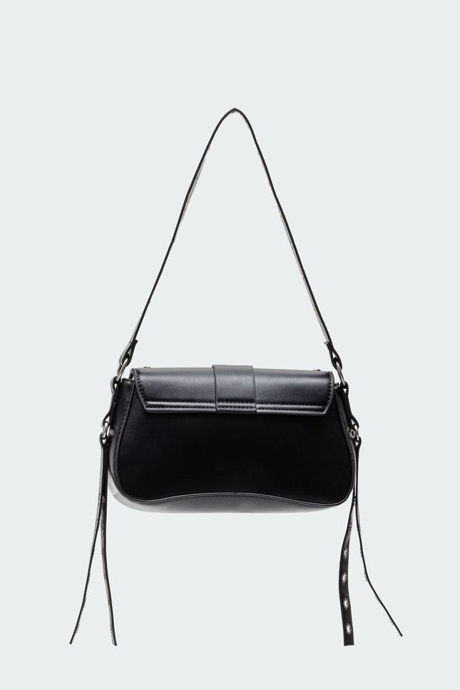 Stud & Buckle Faux Leather Bag - Black