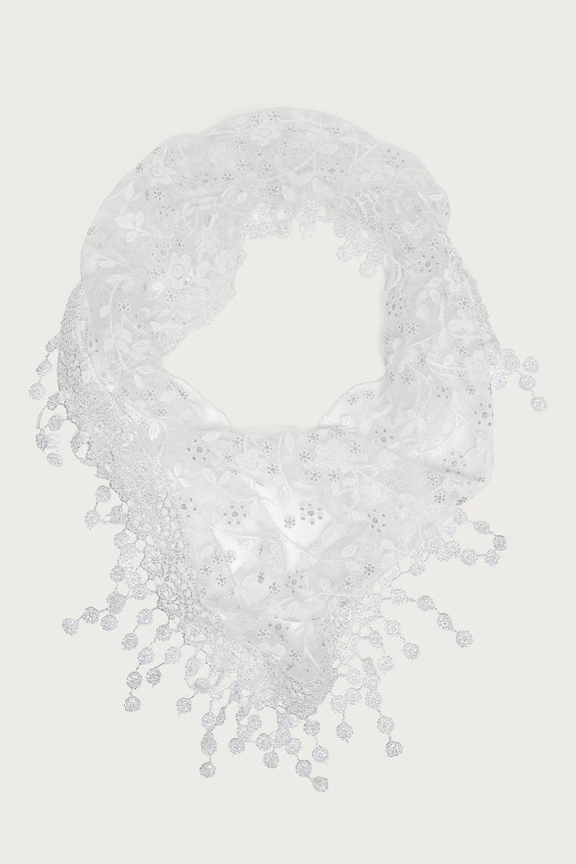 Sparkle Floral Sheer Lace Waist Scarf - White