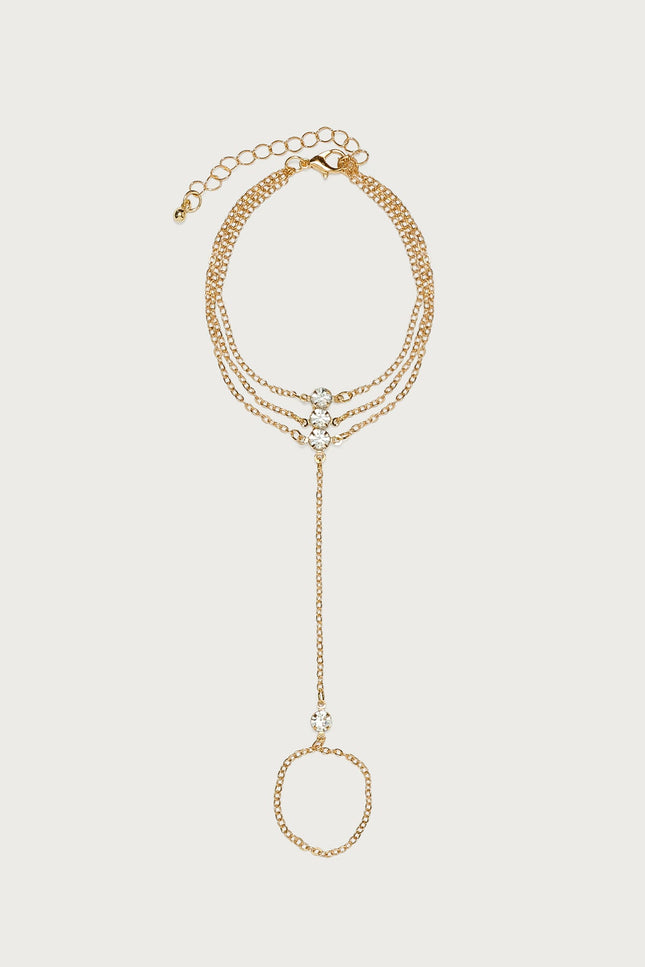 Dazzled Rhinestone Layered Handchain - Gold