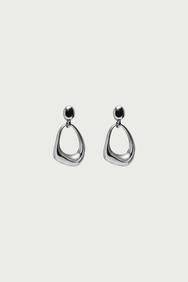 Abstract Oval Dangle Earrings - Silver