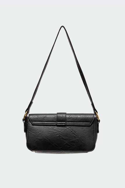 Faux Leather Buckle Bag - Black