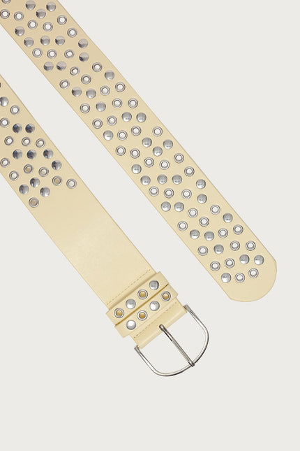 Studded Grommet Faux Leather Belt - Cream
