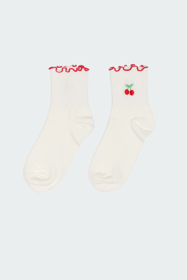 Contrast Frilly Socks - White