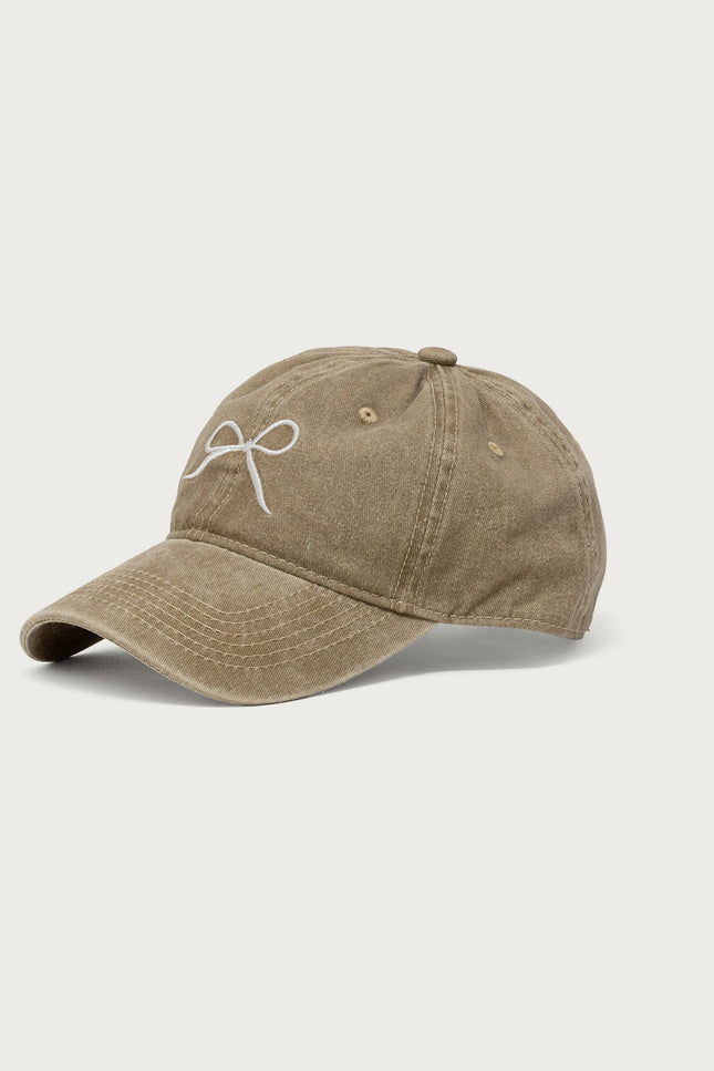 Embroidered Bow Washed Baseball Cap - Brown
