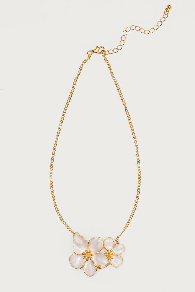 Double Flower Pendant Necklace - Gold