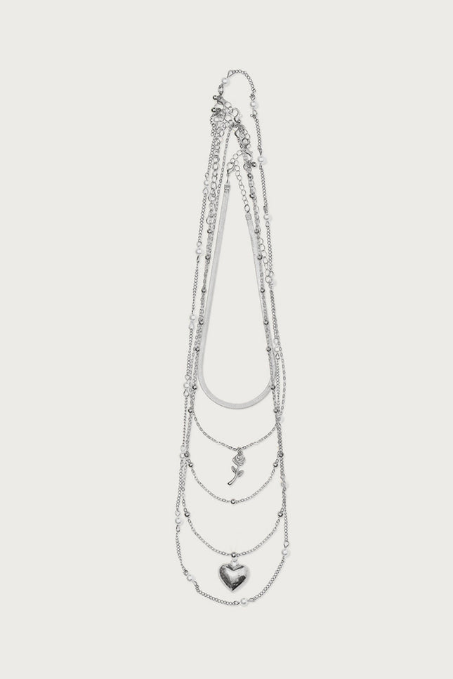 Major Love Heart Layered Necklace - Silver
