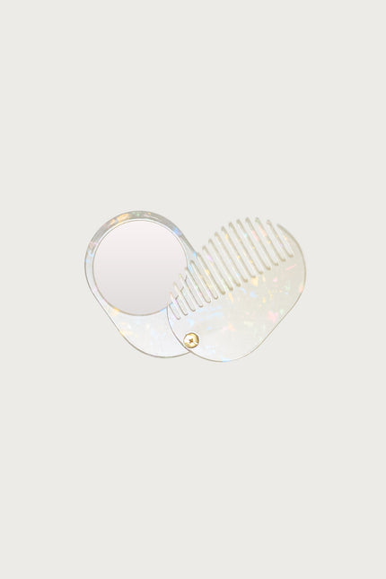 Compact Travel Comb & Mirror - Silver