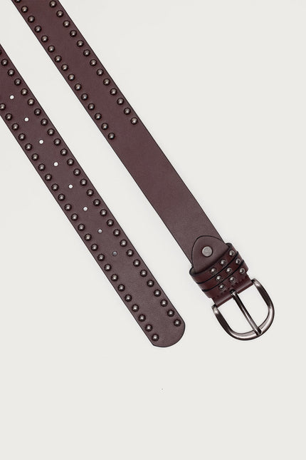 Studded Faux Leather Belt - Brown