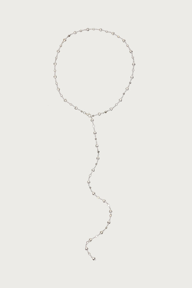 Heart & Diamond Cascading Necklace - Silver