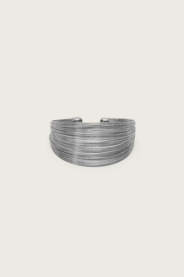Layered Wire Cuff Bracelet - Silver