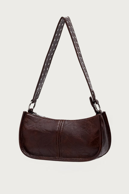 Studded Strap Faux Leather Bag - Brown