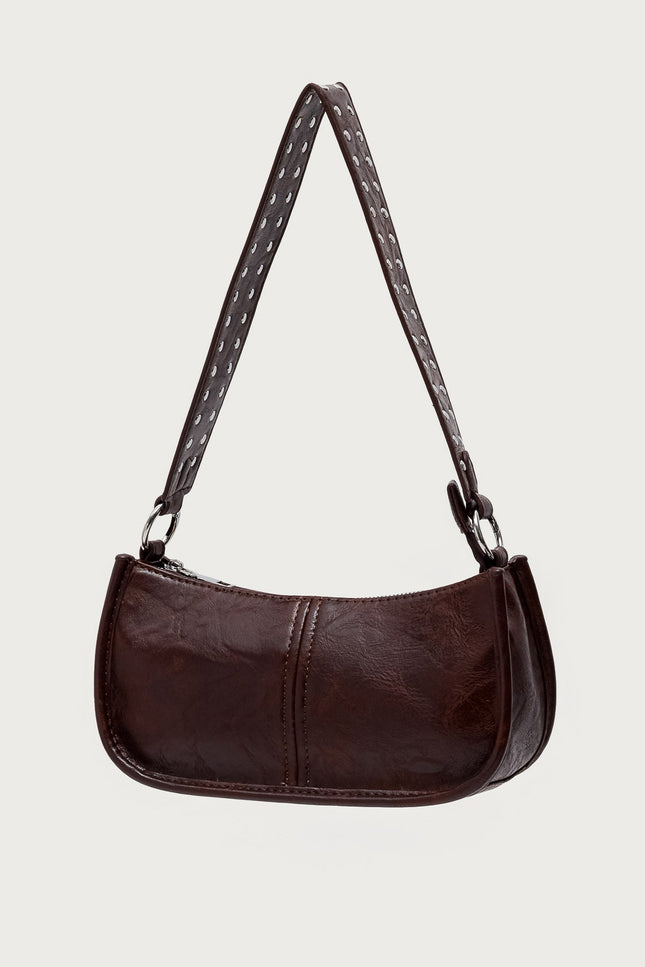Studded Strap Faux Leather Bag - Brown