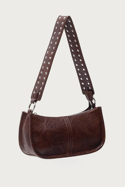 Studded Strap Faux Leather Bag - Brown