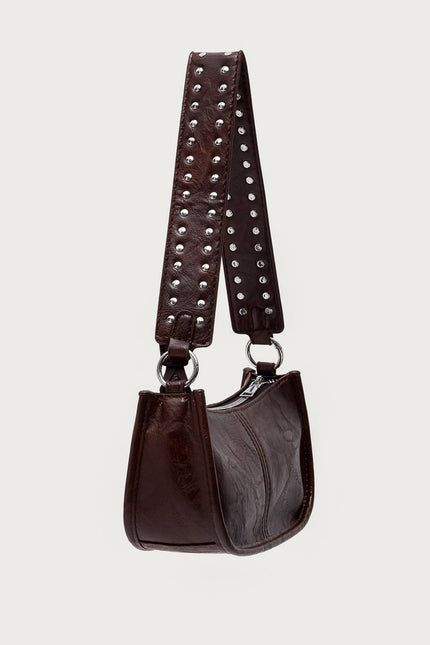 Studded Strap Faux Leather Bag - Brown