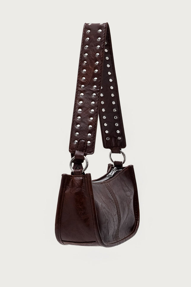 Studded Strap Faux Leather Bag - Brown