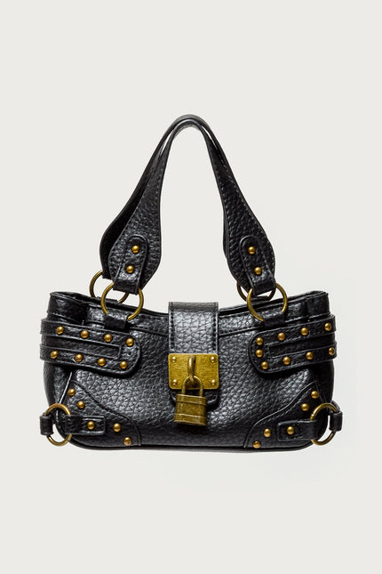 Faux Leather Studded Lock Bag