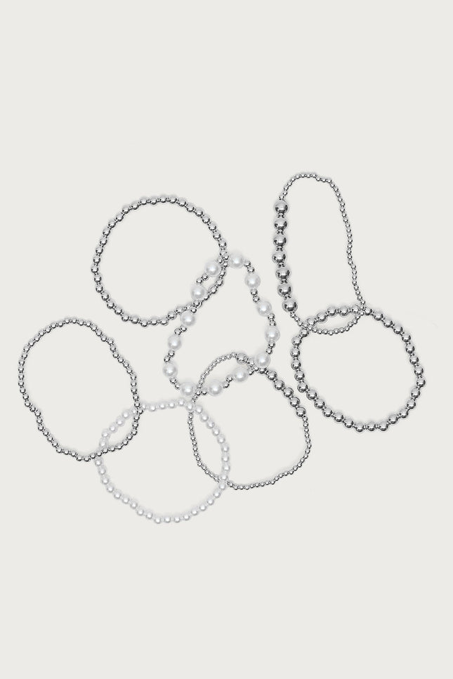 Glam Pearly Beaded Bracelet Pack - Silver