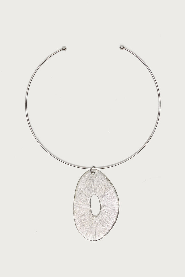 Abstract Pendant Cuff Necklace - Silver