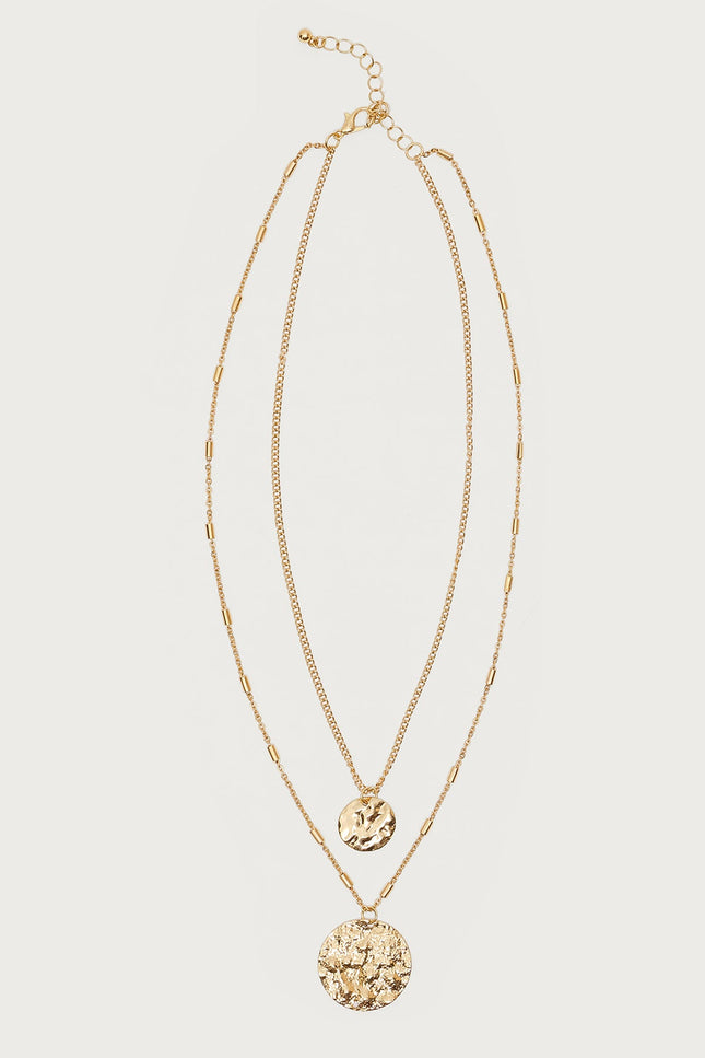 Textured Duo Layered Necklace - Gold