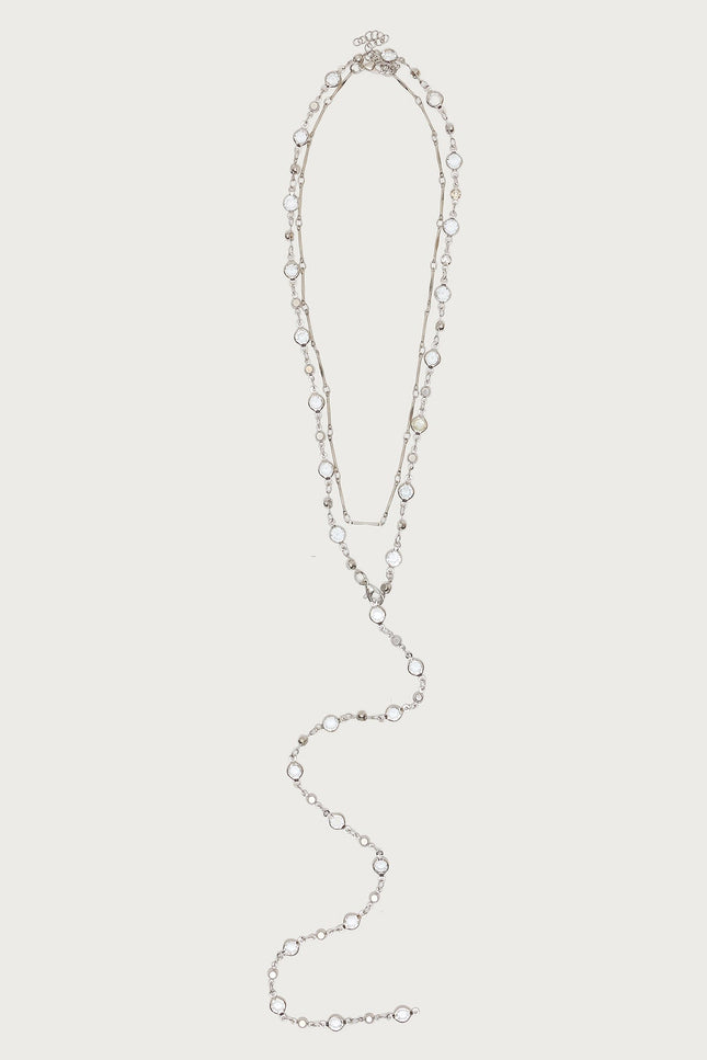 Faux Crystal Cascading Necklace Set - Silver