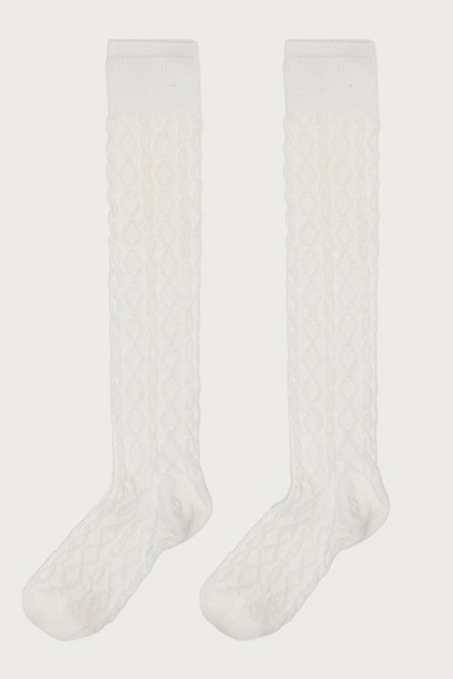Cable Knit Socks - White