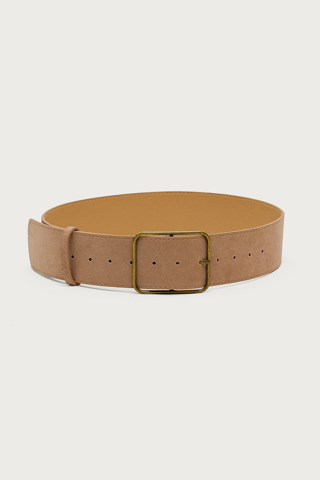 Chunky Faux Suede Belt - Tan